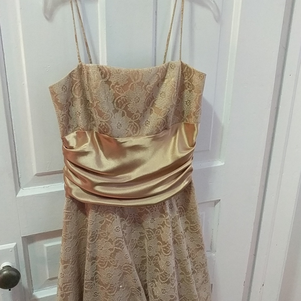 Gold Lace T Length Dress